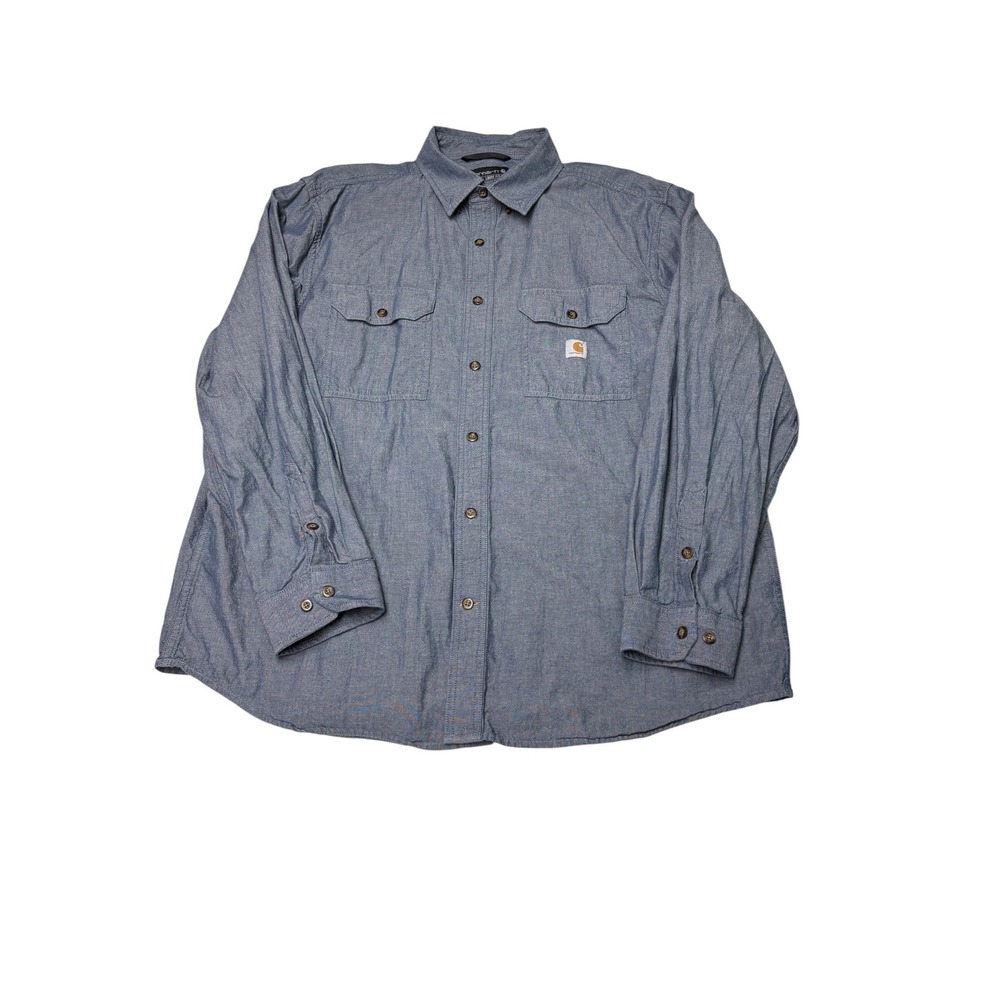 Carhartt Mens XL Loose Fit Blue Chambray Button Down Work Shirt TW4368-M